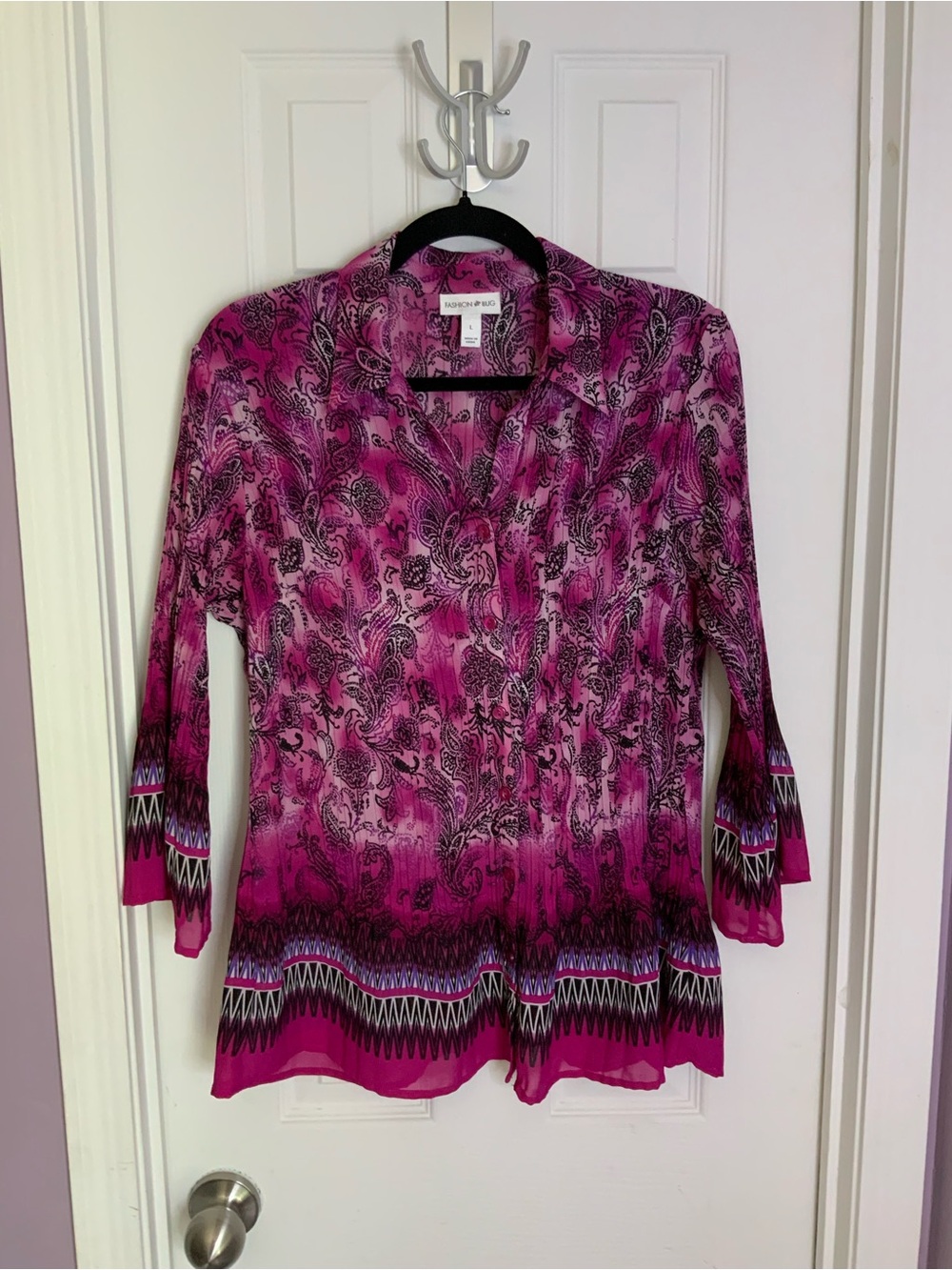 Fashion Bug Pink Paisley & Geometric Print Button-Front Blouse